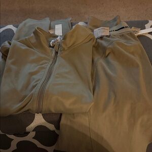 Pink Olive Green Zip-Up Jacket with matching leggings